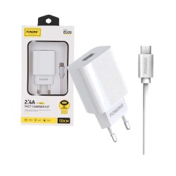 Adaptador Carregador de Parede USB Rápido Foneng EU28 com Cabo Micro 2,4A Branco Adaptador Carregador de Parede USB Rápido Foneng EU28 com Cabo Micro 2,4A Branco